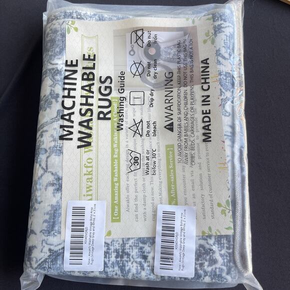 Aiwakfo Washable Vintage Boho Area Rug 2x3 Gray White Machine Washable Non-Slip - Picture 2 of 6